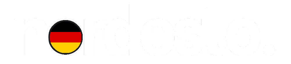 Nordesto footer logo — white text + flag